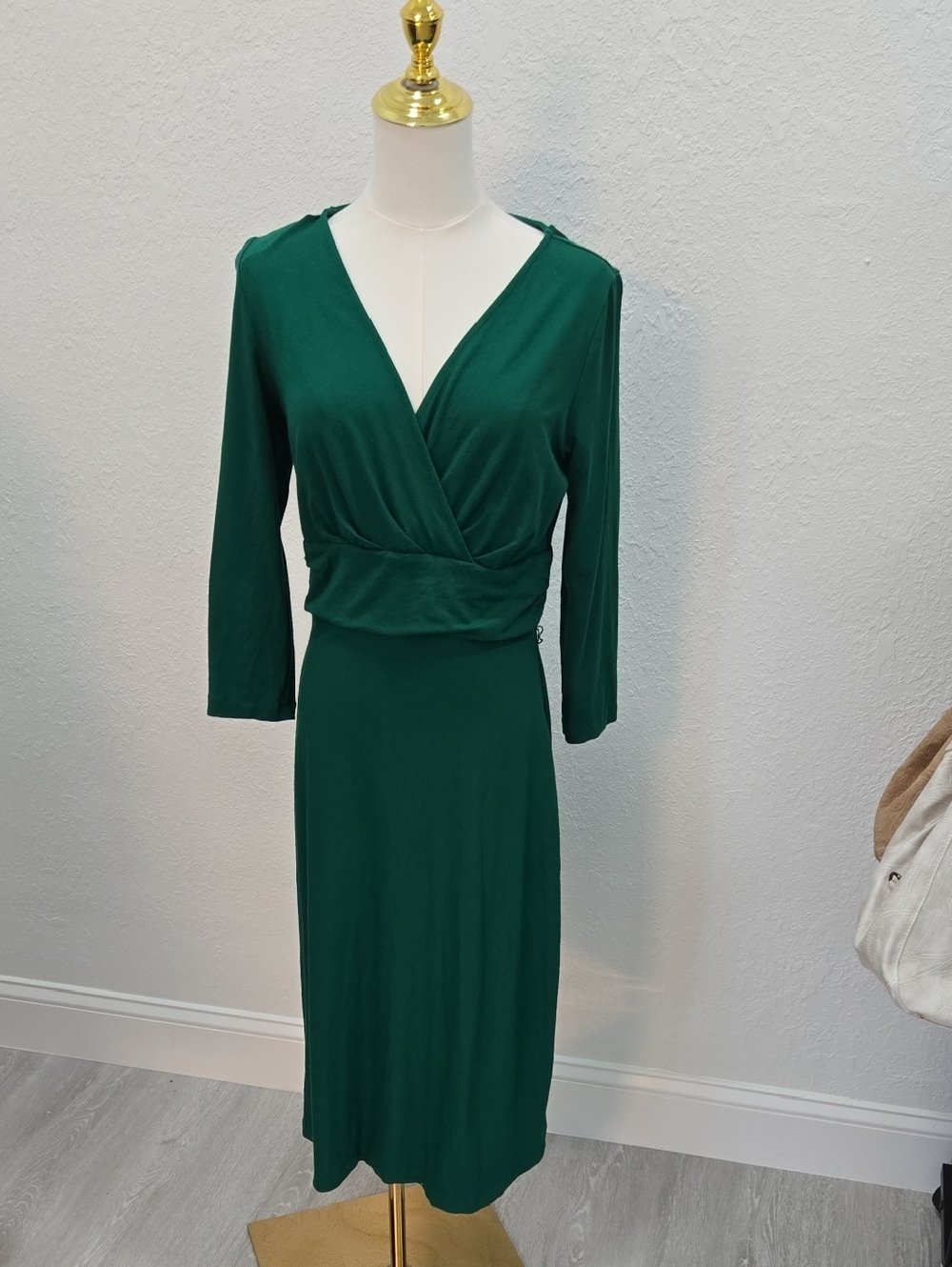 Talbots Emerald Green Faux-Wrap Midi Dress